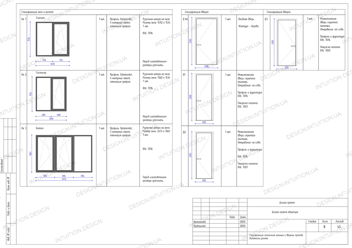 Спецификация заполнения оконных и дверных проемов. Дизайн проект интерьера квартиры