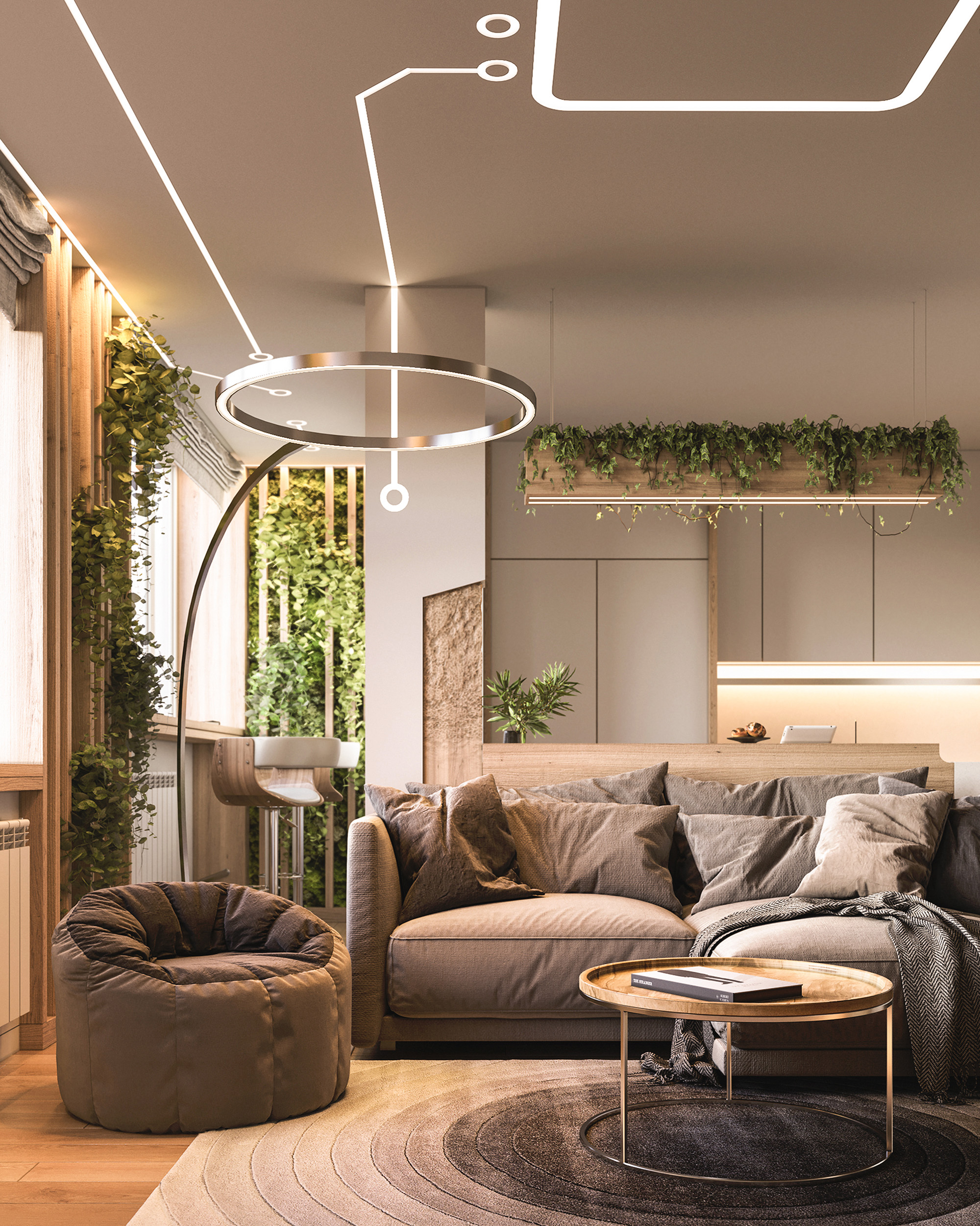 modern interior design of the living room in Zhuravli residential complex